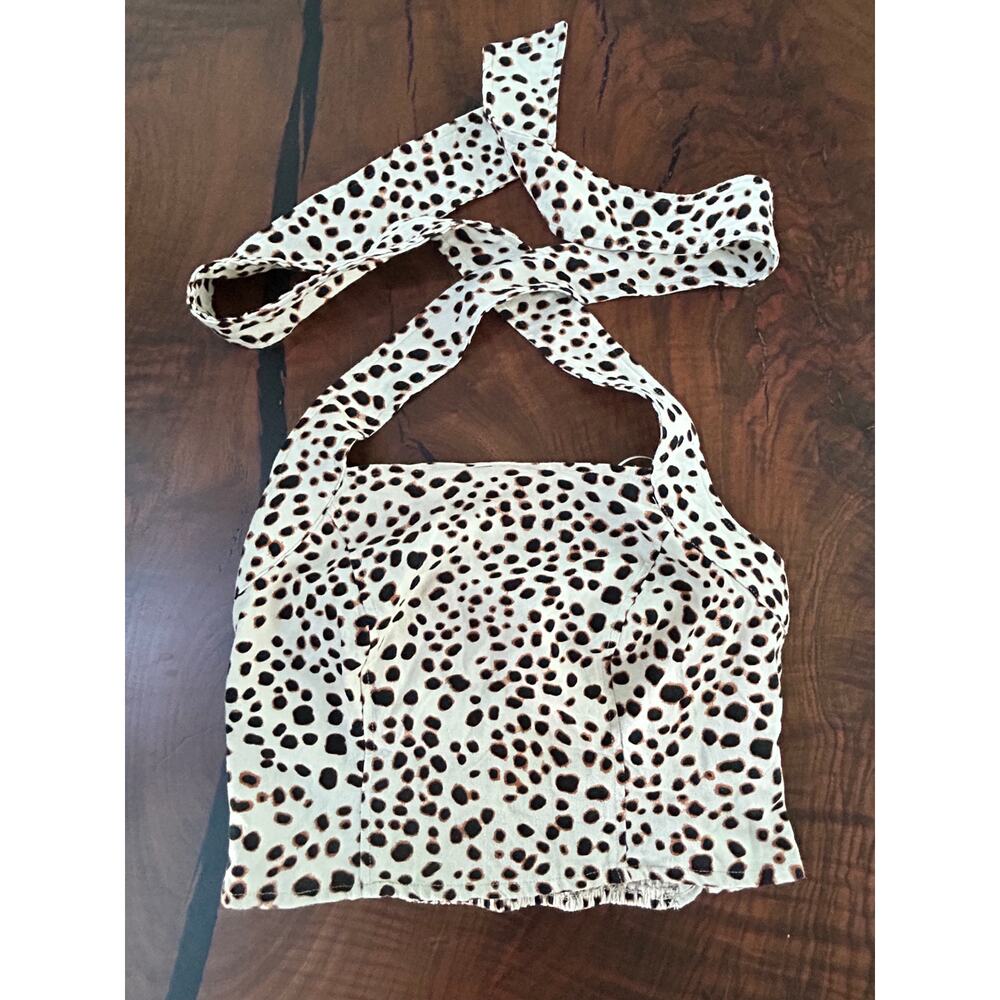 I.N.C. International Concepts Leopard Spot Linen Blend Halter Tie Top XS